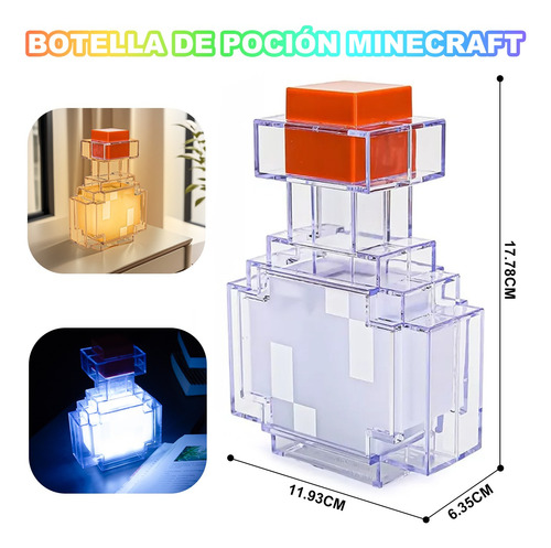 Botella Decorativa Minecraft Con Luz Nocturna Led Decolorada Multicolor Multicolor