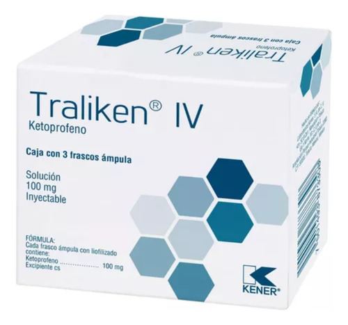 Ketoprofeno Iv 100 Mg Traliken 3 Frascos Ámpula Inyectable