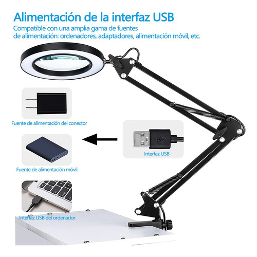 ** Lámpara Led De Escritorio Con Lupa De 8x Con Brazo