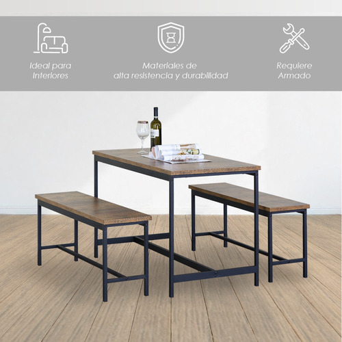 Juego De Comedor 3 Piezas: Mesa Y Bancas, Diseño Moderno Color Café Diseño De La Tela De Las Sillas 07502321361332