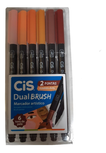 Caneta Pincel Tons De Pele Cis Dual Brush Pen 6 Cores