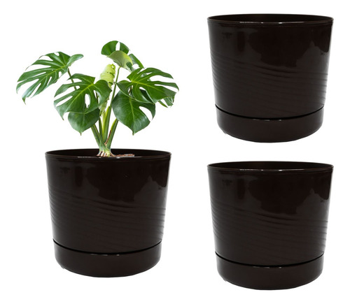 Set 3 Pz Maceta 22 Cm Edenika Con Plato Interior Exterior