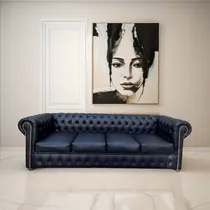 Comprar Sillón Chester 4 Cuerpos Simil Cuero Negro Simil Cuero