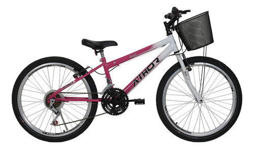 Bicicleta Aro 24 Feminina Athor Model 18 Marchas Com Cesta Cor Rosa/Branco