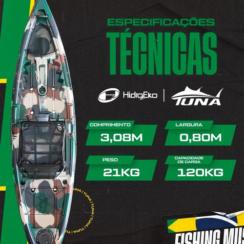 Kayak de pesca Tuna Pro Hidro 2 Eko con remo y silla, color verde camuflaje