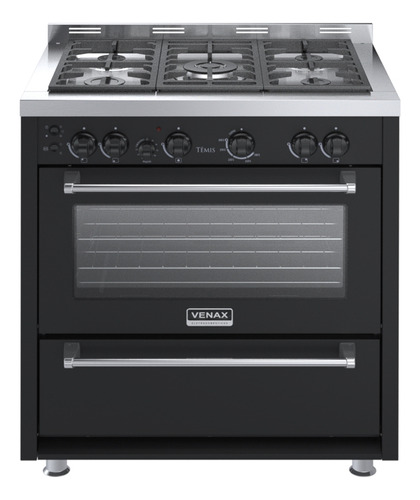 Fogão Venax Temis 5 Bocas A Gas Mesa De Inox Preto 110v