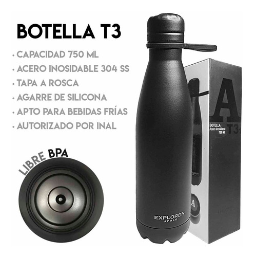 Imagen 3 de 10 de Botella Deportiva 750 Ml Acero Inoxidable Explorer