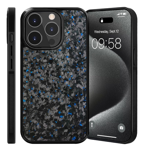 Capinha Fibra Carbono Forjad Para Iphone 13 14 15 16 Pro Max Azul Iphone 15
