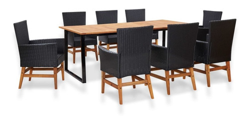 Juego De Comedor De Exterior De 9 Piezas De Ratán Y Madera