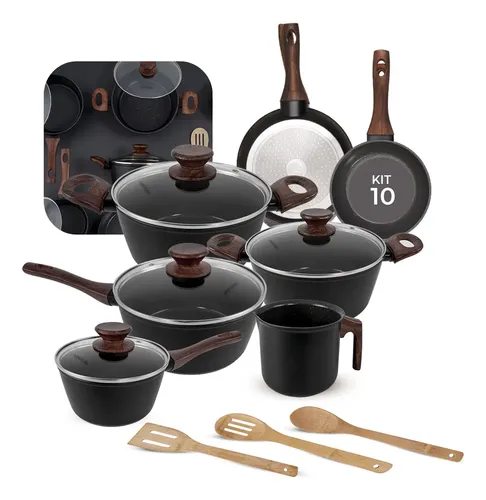 Jogo De  Panelas Antiaderente Cerâmica Mimo Style 10 Peças Black