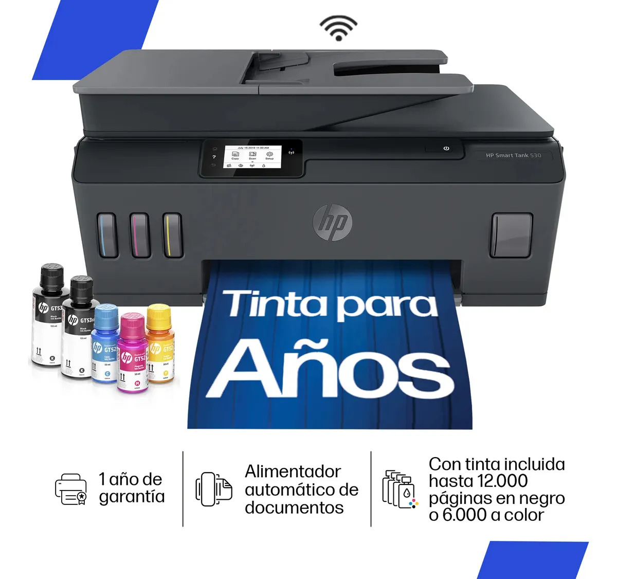 Impresora Multifuncional HP Smart Tank 530 Sistema Continuo, Wi-Fi, Color, ADF, HP App