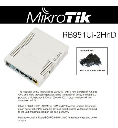 Imagen 3 de 5 de Router Inalambrico Mikrotik Rb951ui-2hnd 5 Puertos + Usb