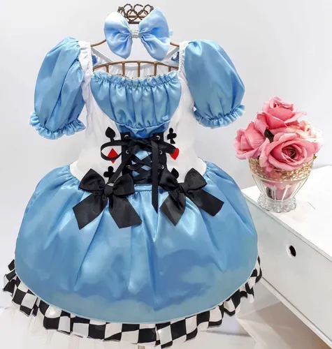 Vestido Luxo Infantil Alice No Pa s Das Maravilhas Oferta