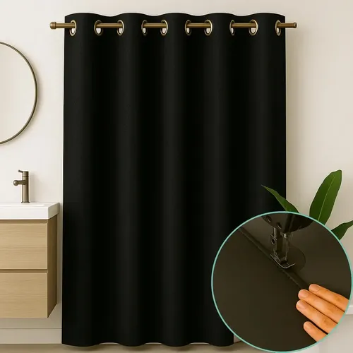 Cortina De Box Banheiro Antimofo Casa Pvc Lavável Cor Preto Lisa
