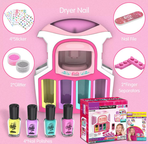 Kit Esmaltes Con Secador, Decora Y Diseña Uñas, Juguete Niña