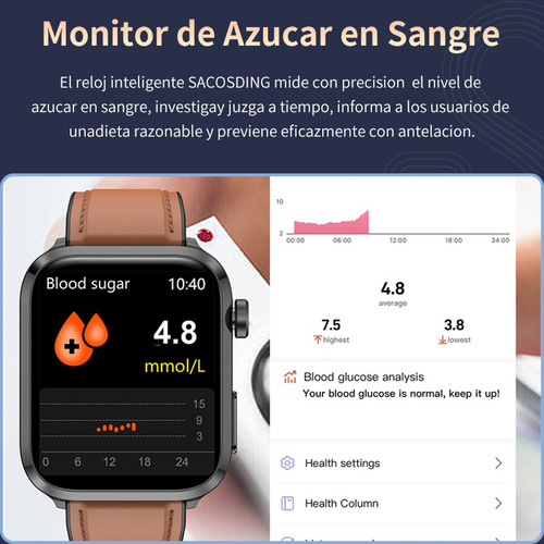 Nivel Médico Reloj Inteligente Hombre Glucemia Smartwatch