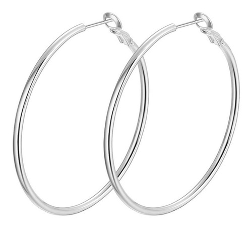 Argollas Aros Redondos De Plata 925 Diámetro 5cm Para Mujer