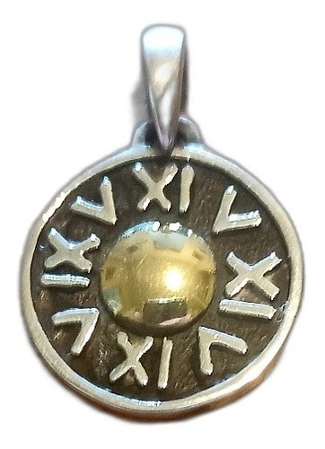 Medalla Con Números Romanos De Plata 925 Y Oro 18k 1.5cm