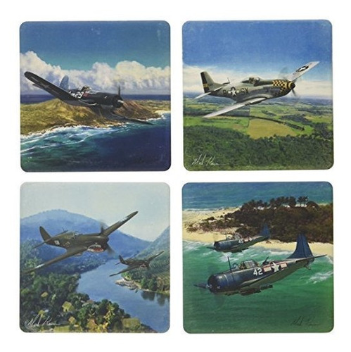 Coasterstone Absorbent Coasters, 4-1/4-inch,  War Planes , S