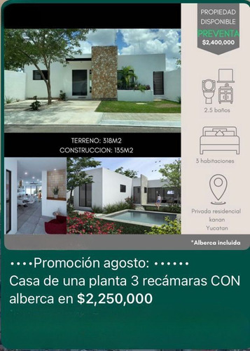 Casa En Venta Merida, Conkal Res. Kanan Sola Planta (fvc-171