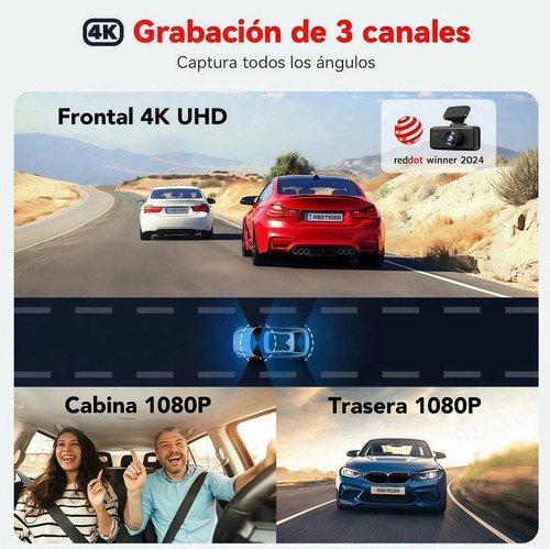 Redtiger F17 | Dashcam | Kit Cable De Monitoreo 24 Hrs | Camara Frontal Interior Trasera