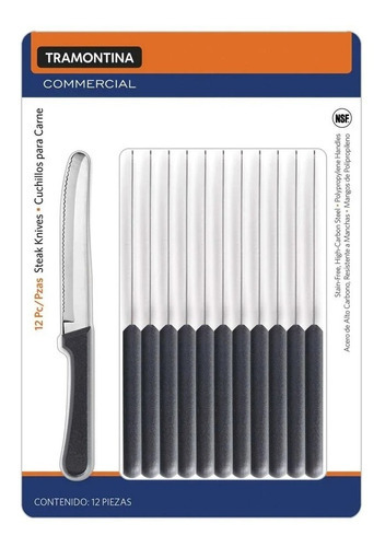Cuchillos De Sierra Para Carne Tramontina Hoja De Acero 12pz Color Acero negro