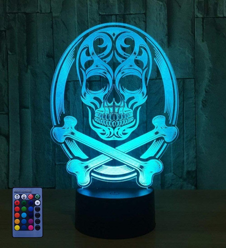 3d Calavera Luz Noche Lampara Ilusion 7 Cambio Color Led Usb