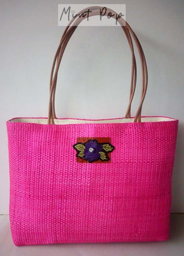 Bolsa De Mano Henequén Artesanal Color Fucsia