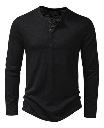 Camisa Con Botones Algodón For Hombre, Manga Larga Botones