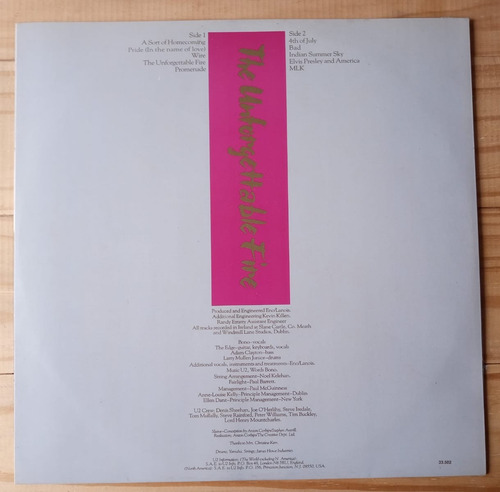 U2 The Unforgettable Fire Promo Copy Vinilo 10 Puntos Nm Edición Limitada (Usado)