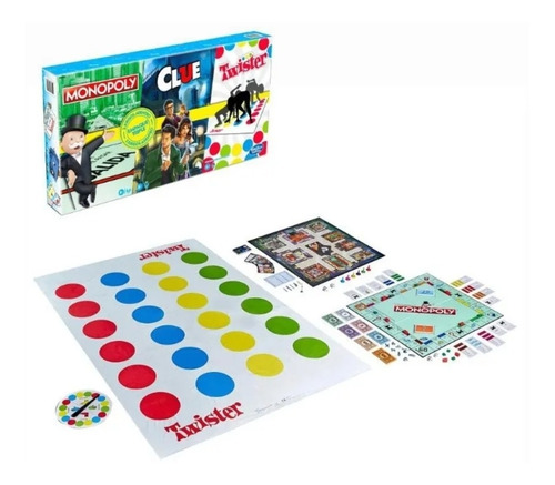 Juego De Mesa Hasbro 3 En 1monopoly, Twister Y Clue