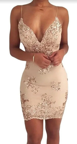 Vestido Lentejuelas, Ajustado Al Cuerpo,cuello En V,elegante