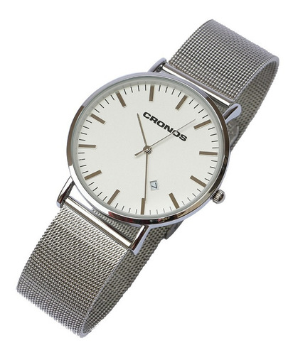 Imagen 3 de 8 de Reloj Cronos Tempus Silver Fecha A.inox Ultra Fino Con Envío