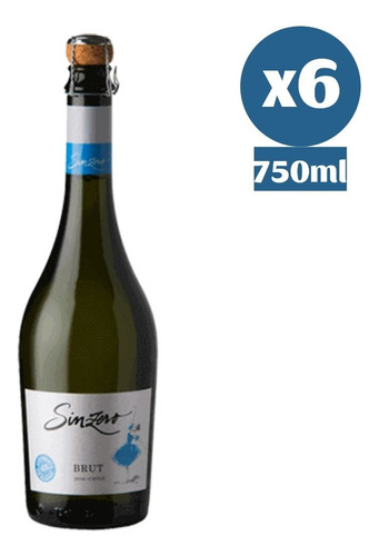 6x Espumante Sinzero Brut Sin Alcohol Vegano 750cc