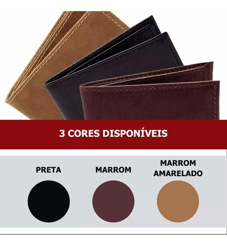 Imagem 4 de 4 de Carteira Masculina Slim Couro Legítimo 3 Cores Promoção