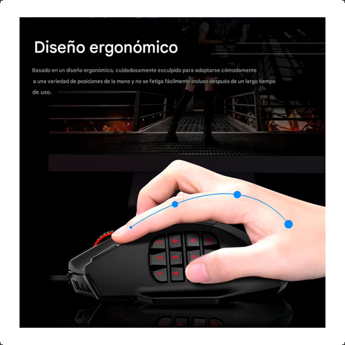 Mouse Gamer Moba 18 Botones Configurable Macros 16400 Dpi 5