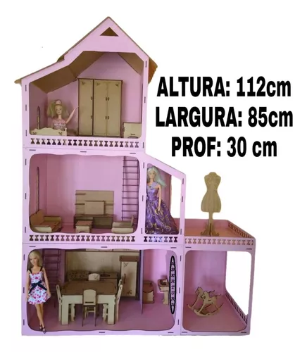 Tamanhos, Medidas e Dimensões】→ Casa Casinha para Boneca Barbie com 24 Mini  Móveis em Mdf Cru Csb1