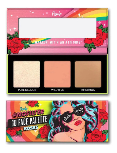 Paleta De Contorno, Rubor E Iluminador No Filter 3d Face Roses Rude Cosmetics