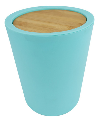 Bote De Basura Negro Minimalista Con Tapa De Bambú - Ideën Color Azul
