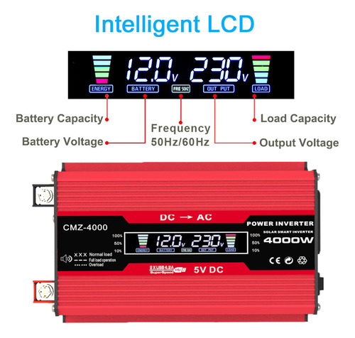 Inversor De Potencia Máxima De 4000 W, Ed De 300 W, 12 V Dc