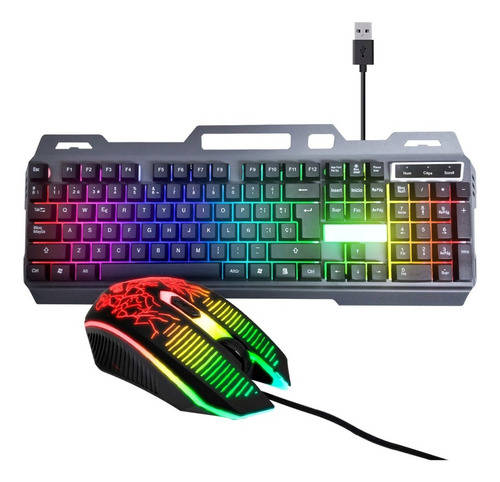 Combo Kit Gamer Teclado Y Mouse Retroiluminado Led Usb Pc Mouse Negro Teclado Negro