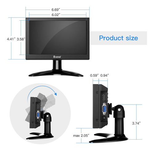 Monitor Lcd Eyoyo 7 Hdmi Ips 1280x800 16:10 Vga Av