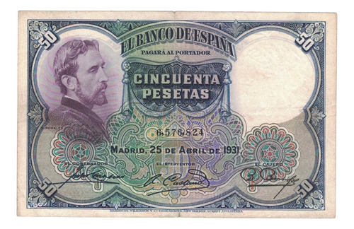 Billete España 50 Pesetas (1931) Eduardo Rosales Gallinas