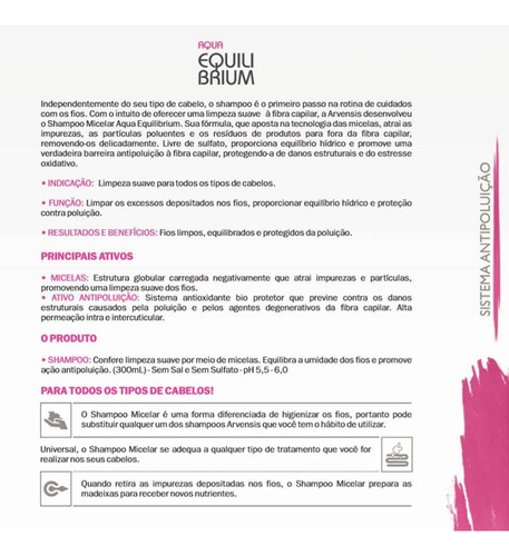 Shampoo Arvensis Aqua Equilibrium Micelar S/sulfato 300ml