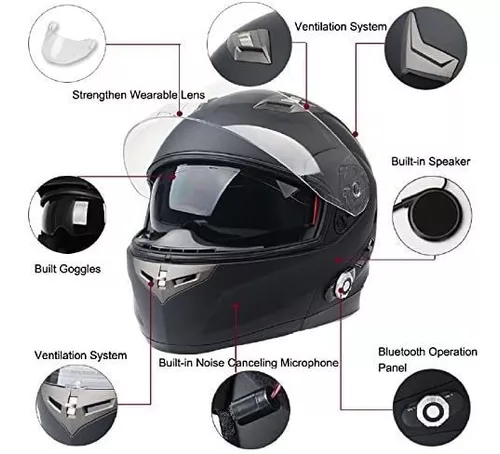 Cascos Bluetooth para motocicleta con visera doble abatible y sistema de  comunicación integrado integrado de intercomunicación