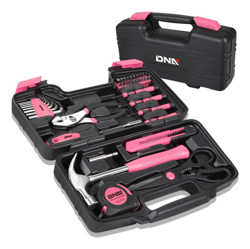 Kit De Herramientas Portátil Rosa De 39 Pzas. Caja De Herram