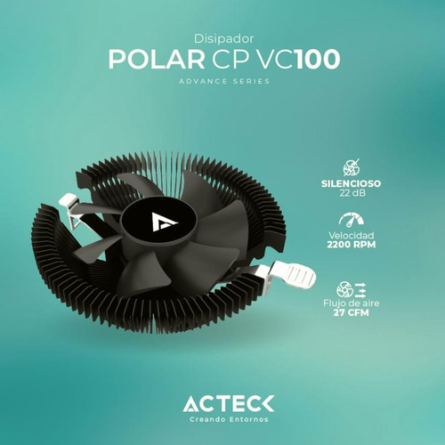 Acteck Disipador Cpu Polar Cp Vc100 80mm Lga 1700 Am5 2200