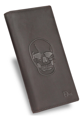 Billetera Dk86 Con Diseño De Calavera Larga De Piel De Plena