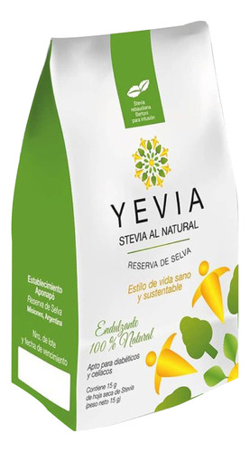 Stevia Natural Agroecologica Yevia Hoja Seca Entera X15g 