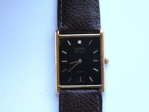 Relogio Classico Geneva Retangular Plaque Ouro Impecavel Pre